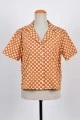 Hawaii Bluse "Laura" Reverskragen Kurzarm - orange Blüten & gelbe Zweige Pattern