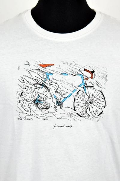 Greenbomb T-Shirt für Herren in Weiß aus geflammter Biobaumwolle mit Bike-Motiv Detailansicht Print