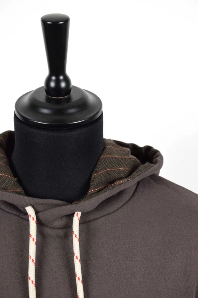 Hoodie für Herren aus Biobaumwolle in Braun Detailansicht Kapuze