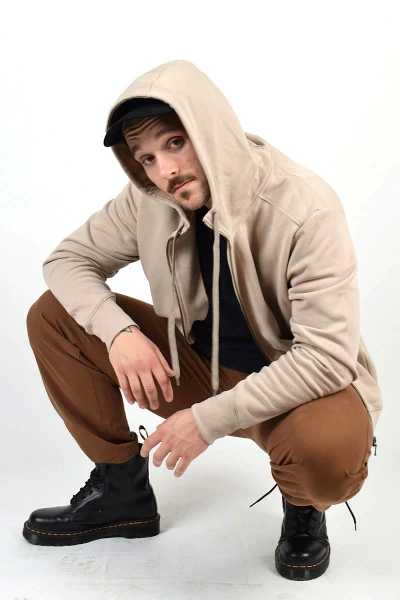 Kapuzenjacke aus Biobaumwolle für Herren in Beige