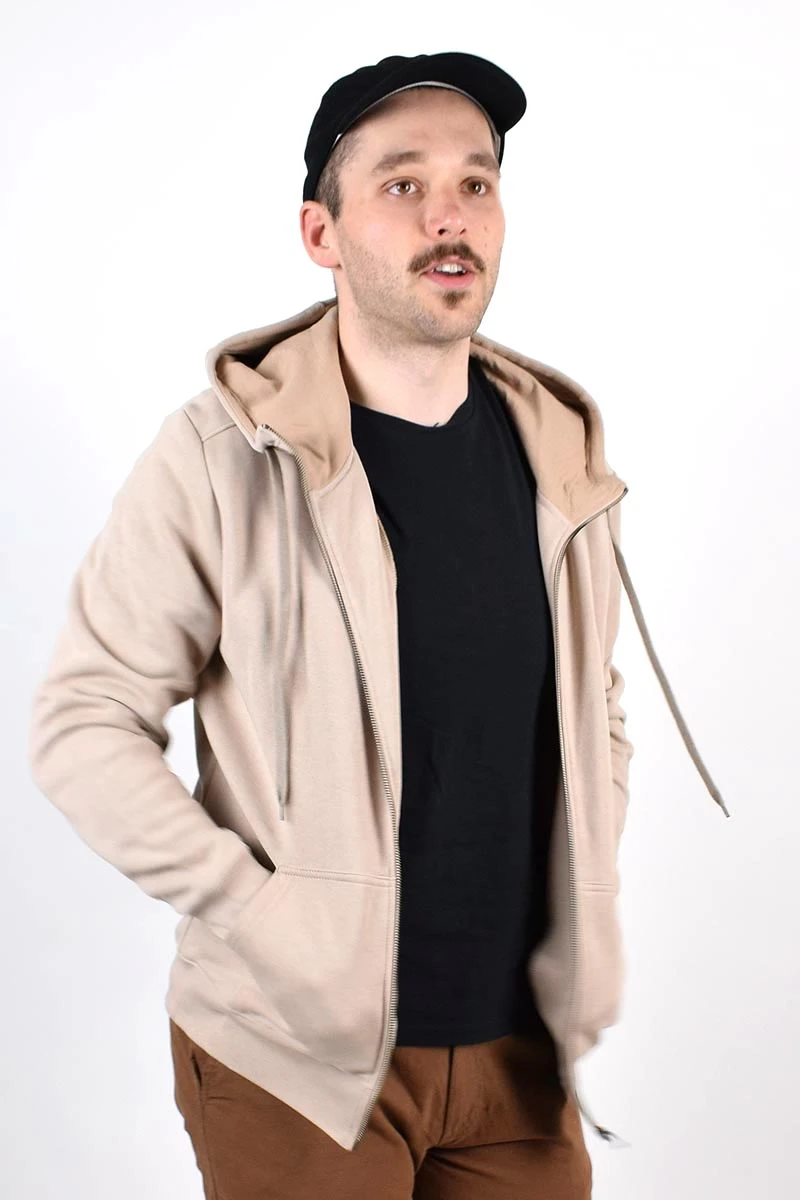 Kapuzenjacke aus Biobaumwolle für Herren in Beige Frontansicht