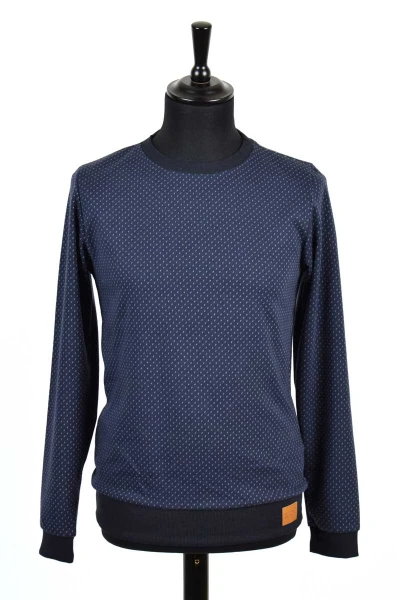 Herrenpullover in Navy mit feinen Hellblauen Strichen Ansicht Front