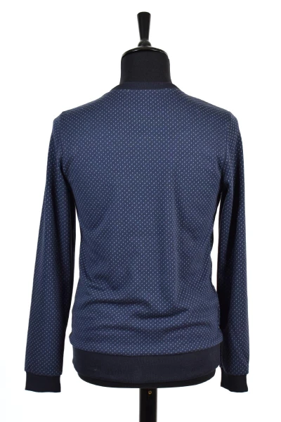 Herrenpullover in Navy mit feinen Hellblauen Strichen Ansicht Front