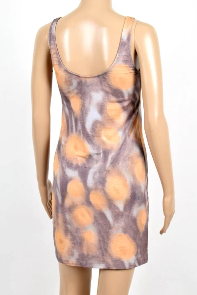 Trägerkleid Viskose in oranhe-brauner Batikoptik Ansicht Front