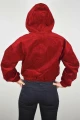 Kurze Cordjacke für Damen mit Kapuze Rot Rückansicht