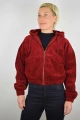 Kurze Cordjacke für Damen mit Kapuze Rot Frontansicht