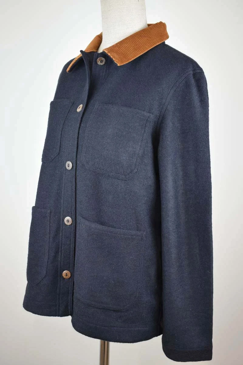 Hemdjacke für Damen aus Wolle mit Cordkragen Navy Seitenansicht