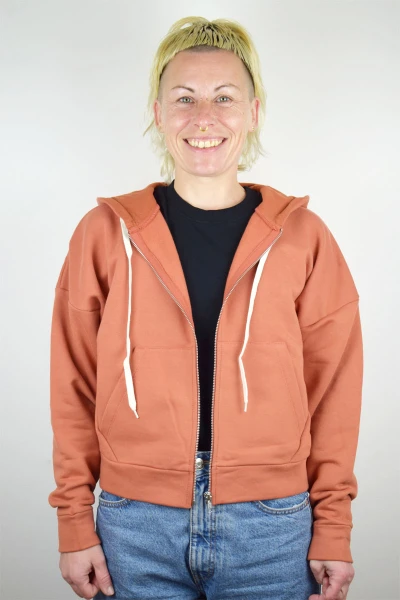 Sweatjacke aus Biobaumwolle für Damen Apricot Frontansicht