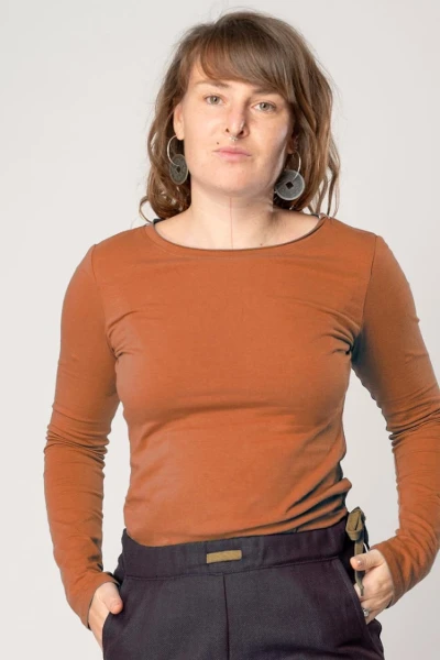 Langarmshirt aus Biobaumwolle für Damen in Terracotta