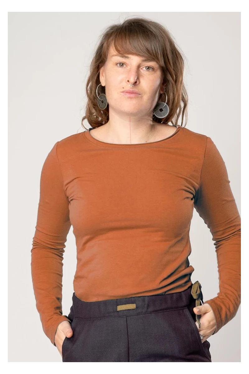 Langarmshirt aus Biobaumwolle für Damen in Terracotta