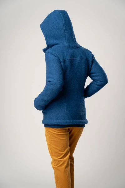 Wolljacke für Damen in Blau mit Kapuze