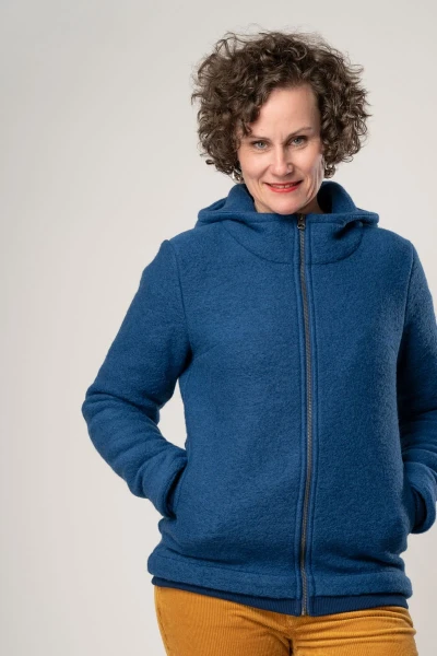 Wolljacke für Damen in Blau mit Kapuze