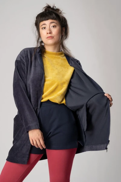 Oversized Jacke aus Samt für Damen in Dunkelblau