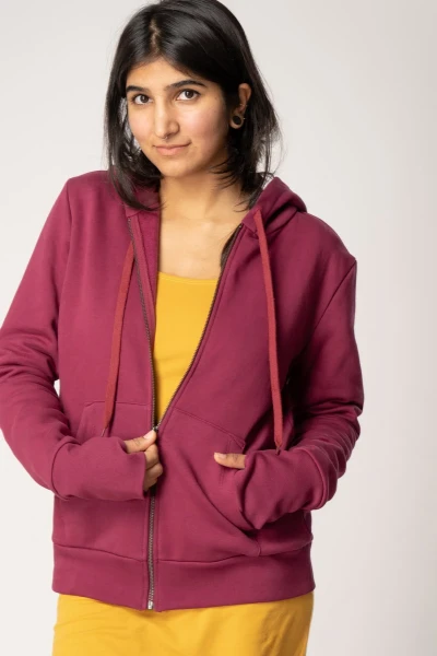 Sweatjacke aus Biobaumwolle für Damen mit Kapuze Beere