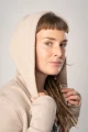 Sweatjacke aus Biobaumwolle für Damen Beige Detailansicht Kapuze