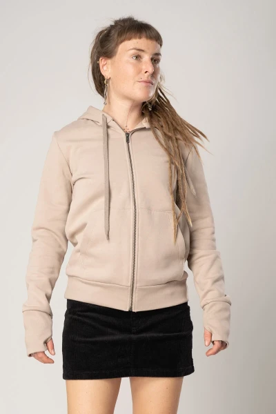 Sweatjacke aus Biobaumwolle für Damen Beige Frontansicht