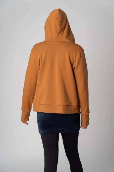 Sweatjacke aus Biobaumwolle für Damen Farbe Curry Frontansicht