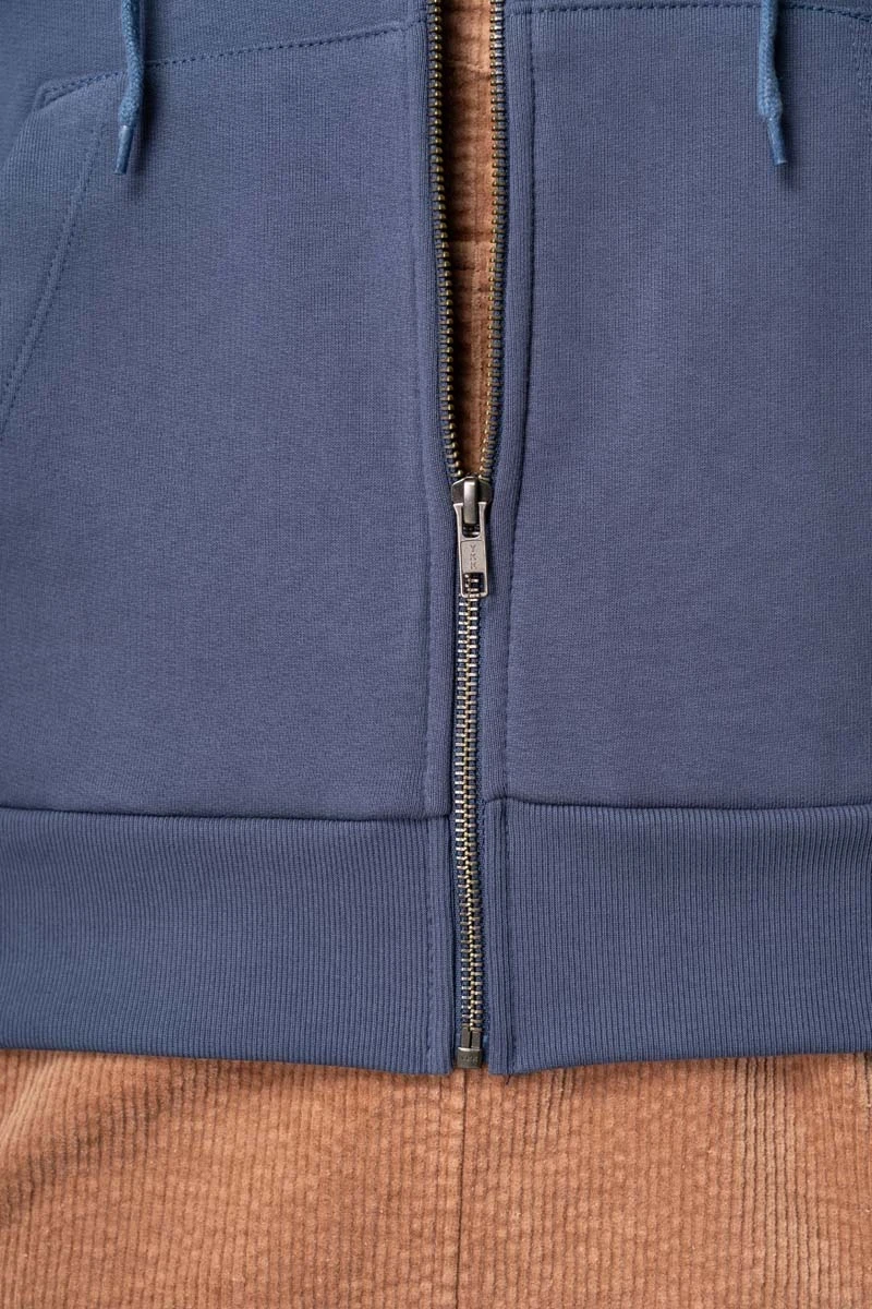 Sweatjacke aus Biobaumwolle für Damen in Blau Detailansicht Reißverschluss