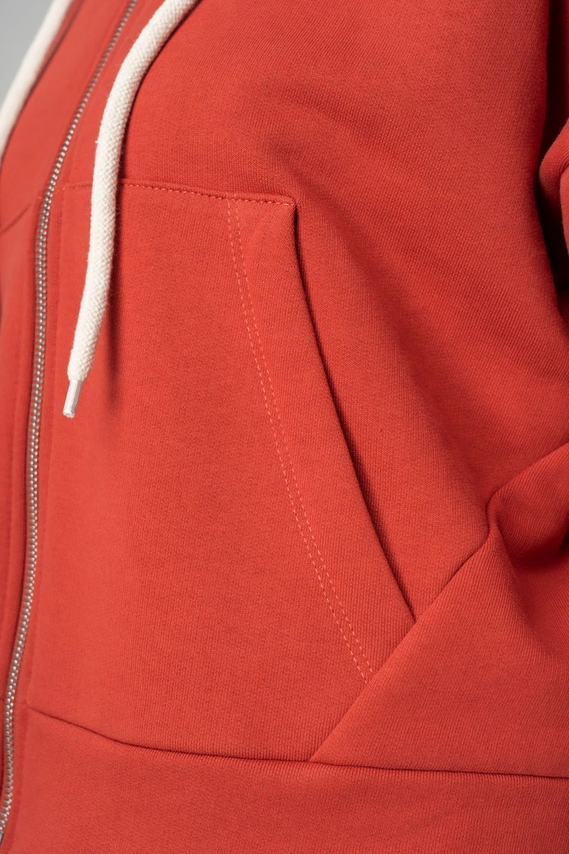 Kurze Sweatjacke aus Biobaumwolle für Damen Rot Detailansicht Seitentasche