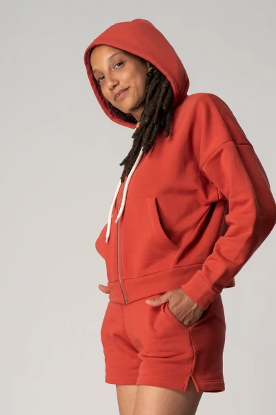 Kurze Sweatjacke aus Biobaumwolle für Damen Rot