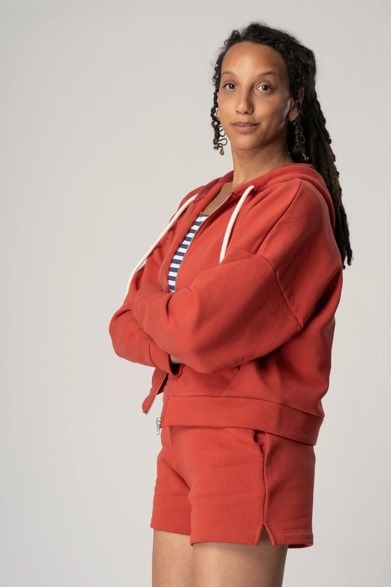 Kurze Sweatjacke aus Biobaumwolle für Damen Rot seitliche Ansicht