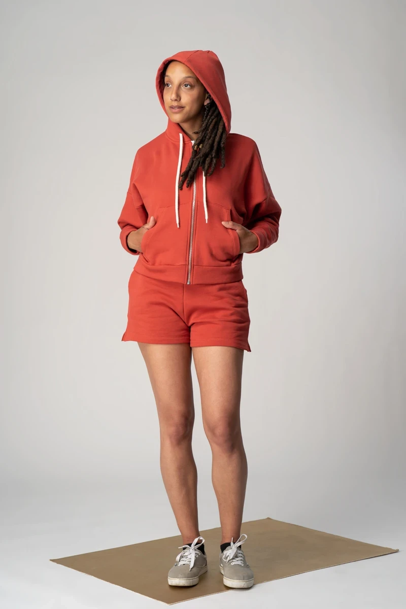 Kurze Sweatjacke aus Biobaumwolle für Damen Rot Frontansicht