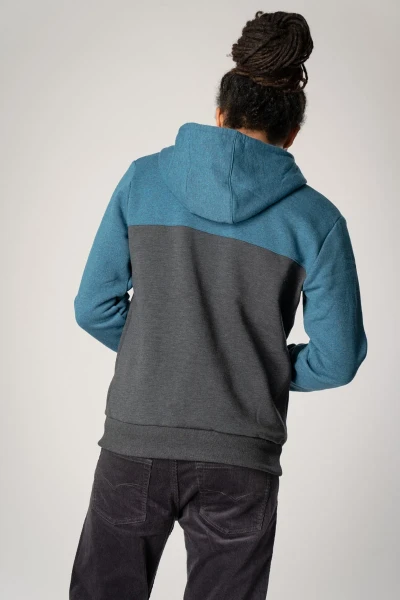 Sweatjacke "Oli" für Herren BlockfarbenGrau & Türkis - Hooded