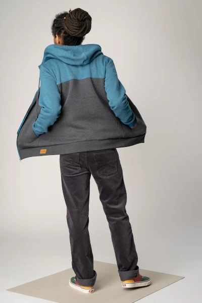 Sweatjacke "Oli" für Herren BlockfarbenGrau & Türkis - Hooded