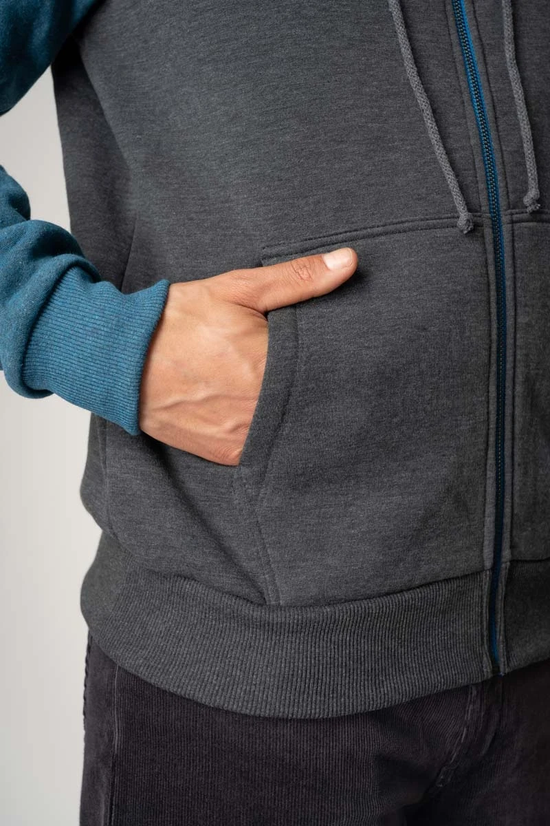 Sweatjacke "Oli" für Herren BlockfarbenGrau & Türkis - Hooded