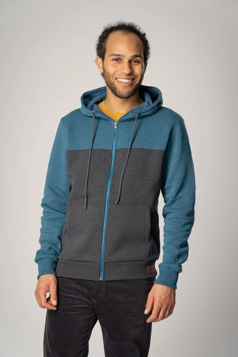 Sweatjacke "Oli" für Herren BlockfarbenGrau & Türkis - Hooded