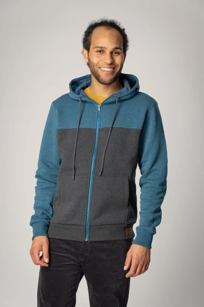 Sweatjacke "Oli" für Herren BlockfarbenGrau & Türkis - Hooded