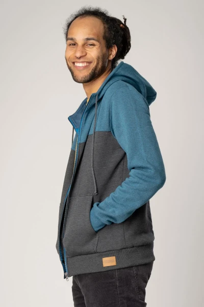 Sweatjacke "Oli" für Herren BlockfarbenGrau & Türkis - Hooded