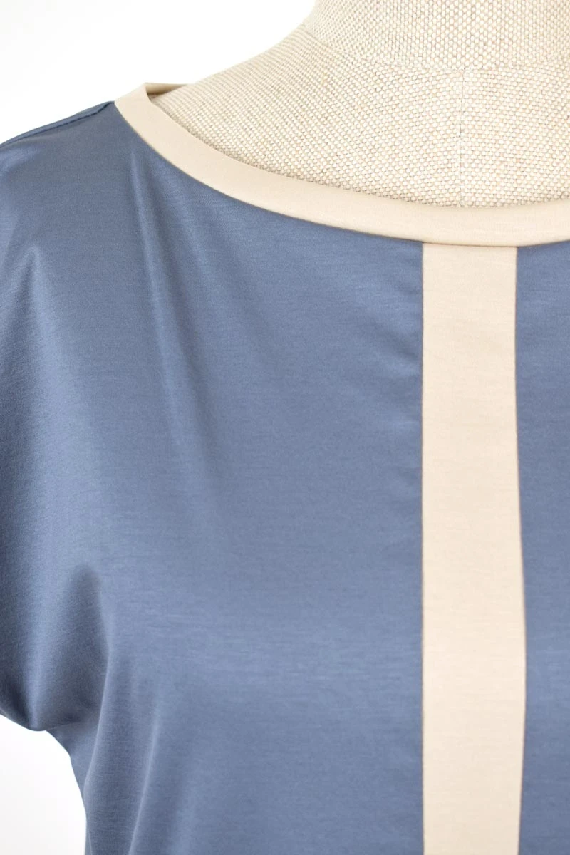 Damen Shirt aus Biobaumwolle Kurzarm in Blau Detailansicht Front