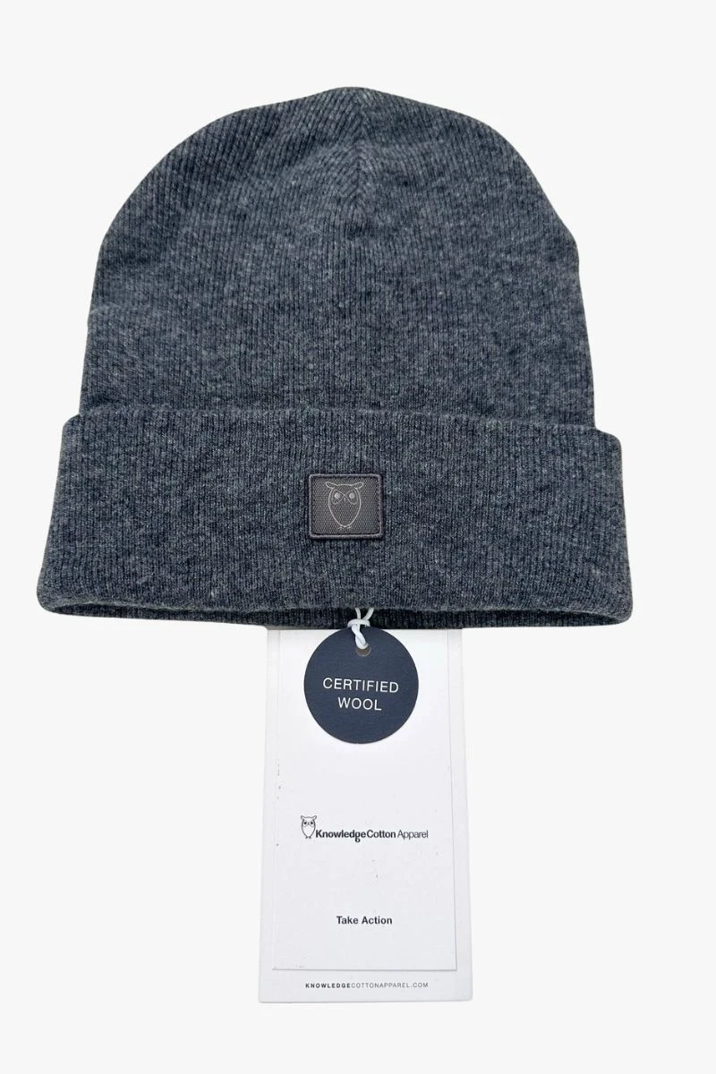 Knowledge Cotton Apparel Mütze aus Wolle Dunkelgrau meliert Double Layer Beanie