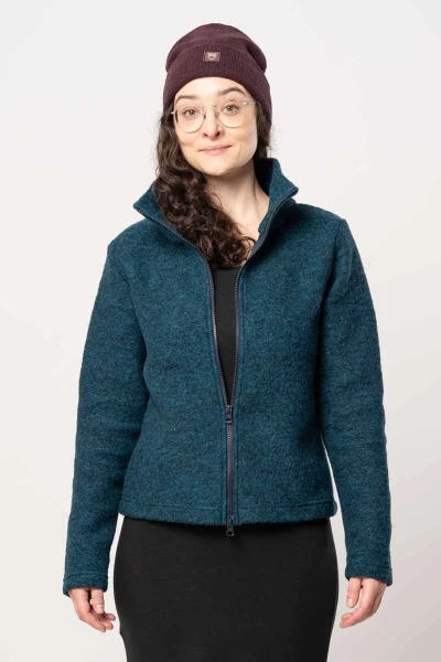 Wolljacke mit hohem Kragen für Damen in Petrol