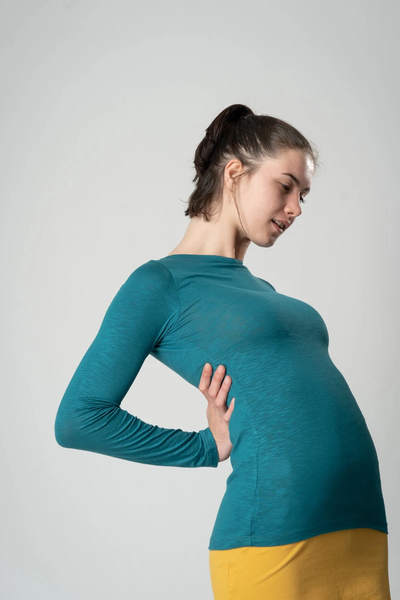 Langarmshirt aus Viskose für Damen in Petrol seitliche Ansicht