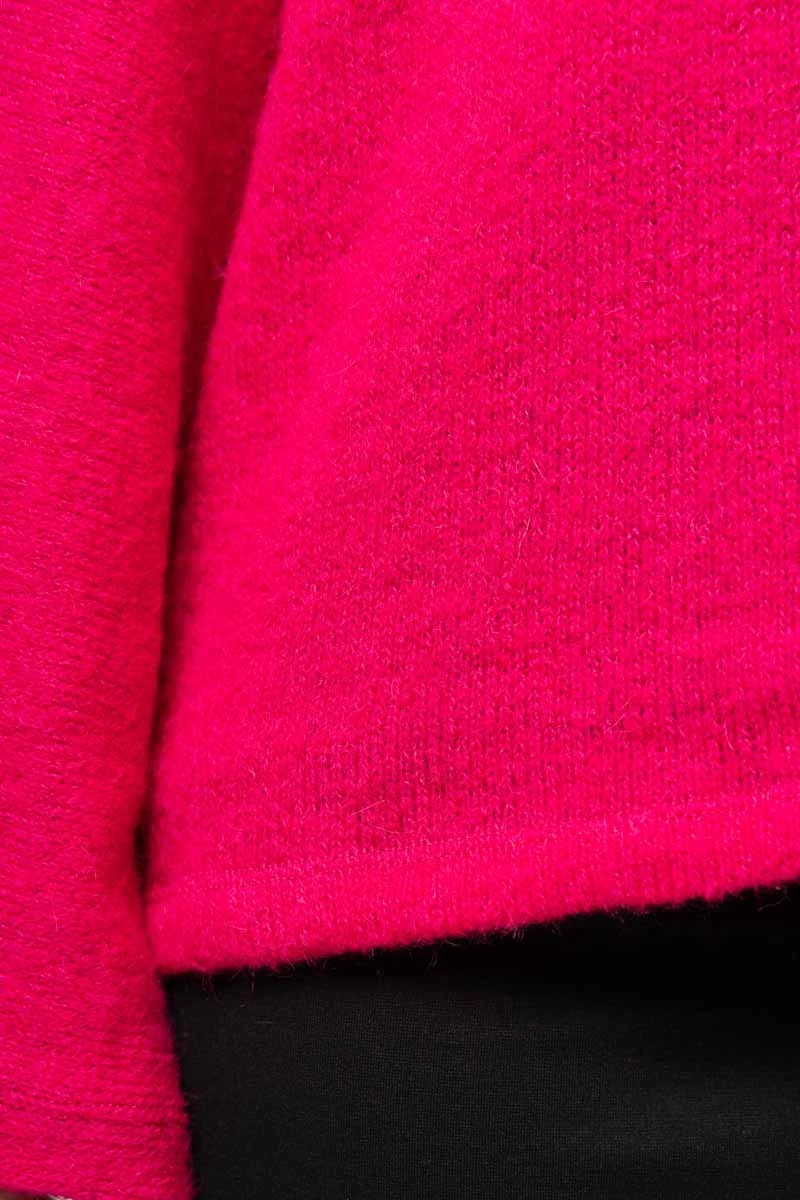 Wollpullover für Damen mit Stehkragen in knalligem Pink mit Mohairanteil von Adrett Detailansicht Material