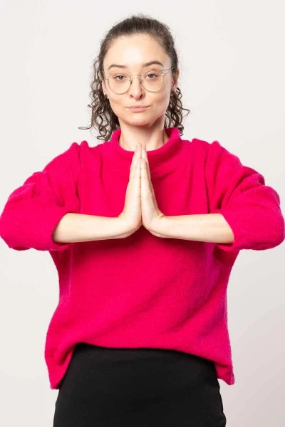 Wollpullover für Damen mit Stehkragen in knalligem Pink mit Mohairanteil von Adrett Nahansicht Front