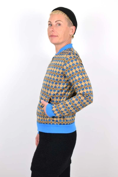 Blouson Jacke "Bomba" - blau braun beige als Wabenmuster