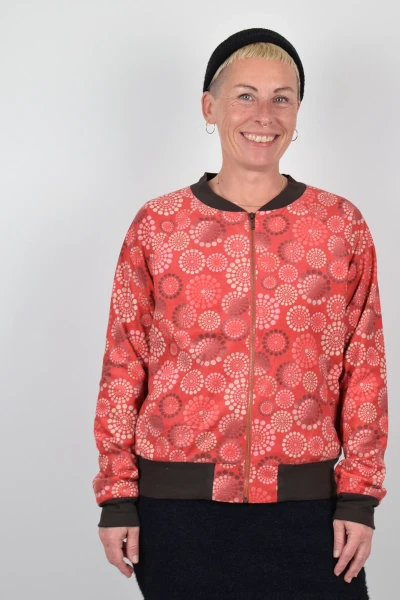 Blouson Jacke "Frederike" - Velourhaptik in rot mit Blumenkreisen