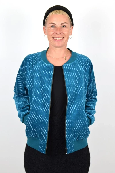 Blouson Jacke "Frederike" Samt - petrol mit Punkten