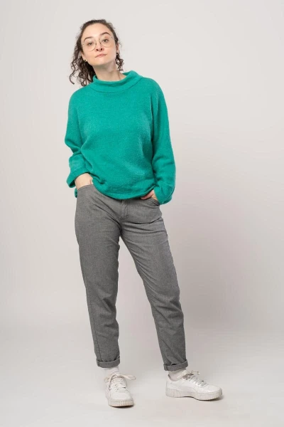 High Waist Hose April Baumwolle - grau strukturiert & mini kariert