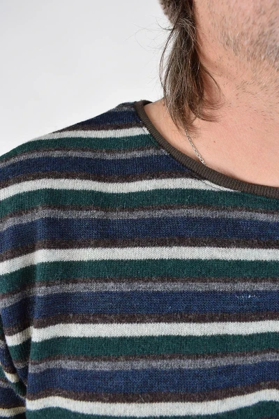 Pullover "Moritz" Wolle - blau grüne Streifen