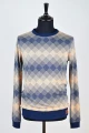 Pullover "Ewan" Viskose - blau beige Rauten Transparenz