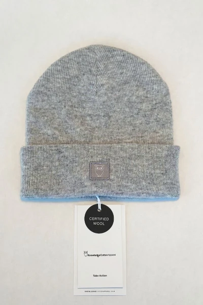 Knowledge Cotton Apparel Mütze Wolle Beanie Hellgrau Unisex Frontansicht
